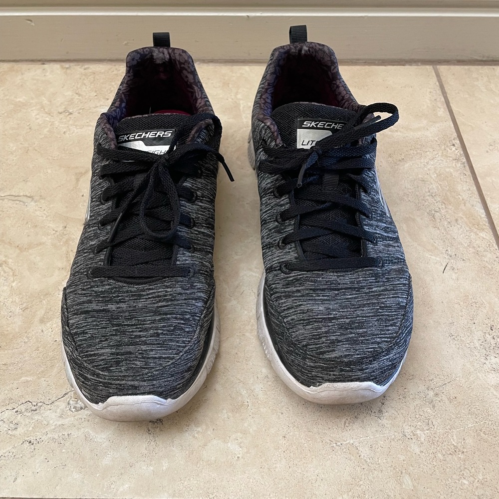 Skechers Black and Gray Knit Lace-Up Sneakers